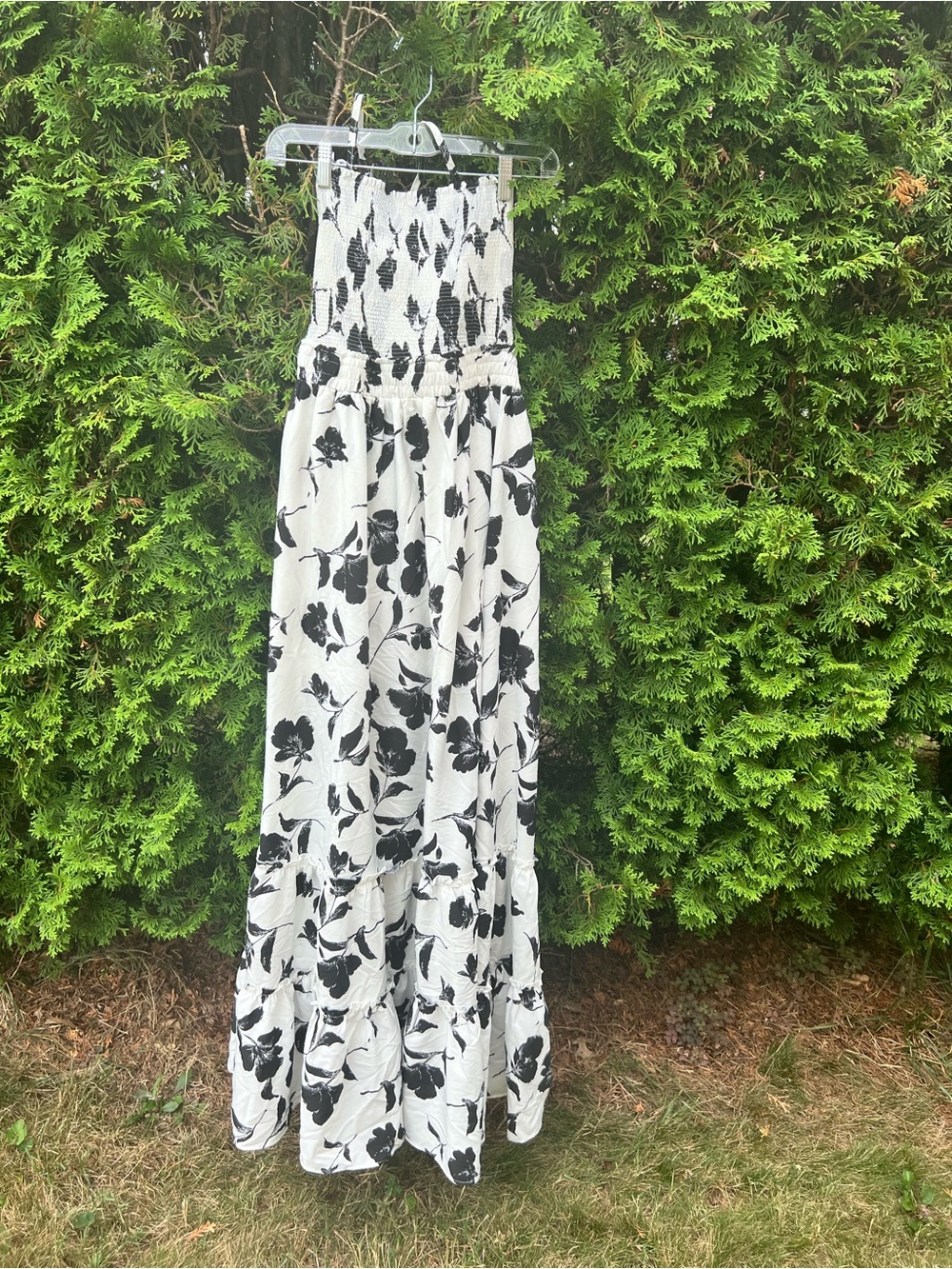 Black & White Floral Smocked Maxi Dress
